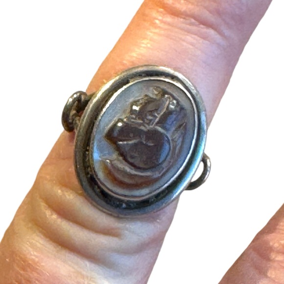 Lovely antique carved trojan cameo sterling silver 925 ring - Picture 7 of 7